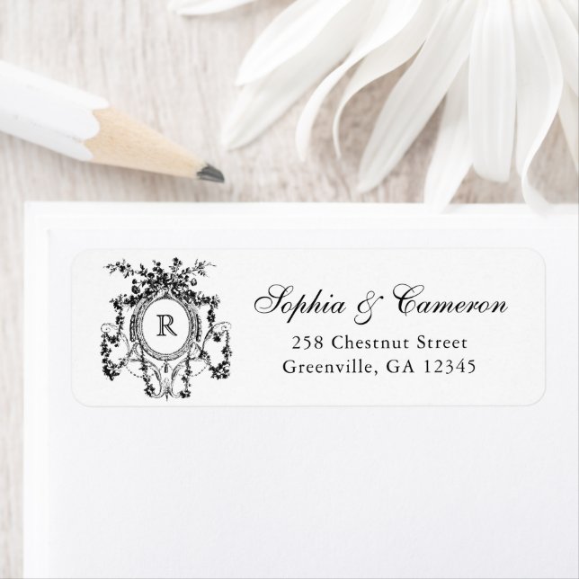 Floral Rose Crest Monogramme Adresse de retour (En situation)