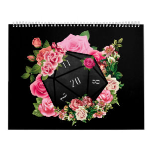 Floral Rose D20 Tabletop RPG Gaming Dice Calendar