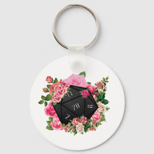 Floral Rose D20 Tabletop RPG Gaming Dice Keychain