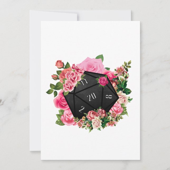 Floral Rose D20 Tabletop RPG Gaming Dice Thank You Card (Front)
