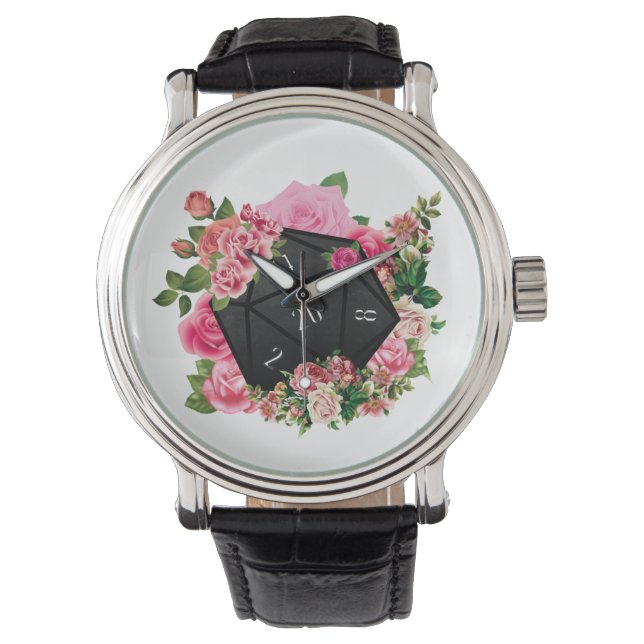 Floral Rose D20 Tabletop RPG Gaming Dice Watch (Front)