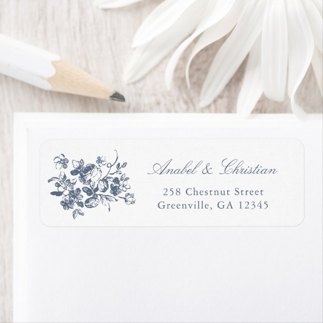 Floral Rose Dusty Blue Adresse de retour (En situation)
