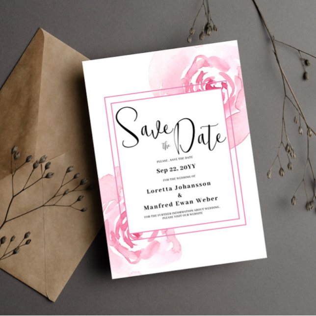 Floral rose Enregistrer la date Invitation (Créateur téléchargé)