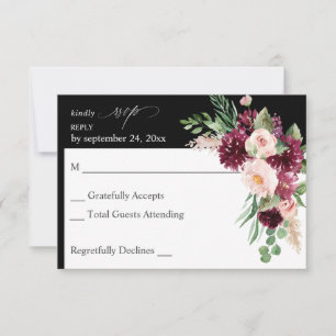 Floral rose et bourgogne 7 non Repas RSVP - Noir