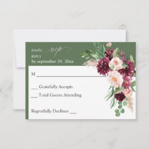 Floral rose et bourgogne 7 non Repas RSVP - Vert