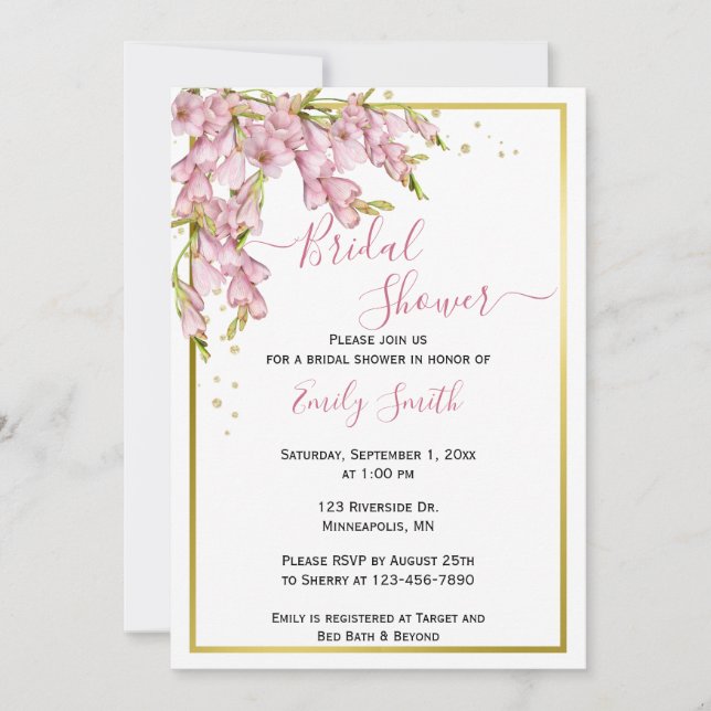 Floral rose et or | Invitation Brial Shower (Devant)