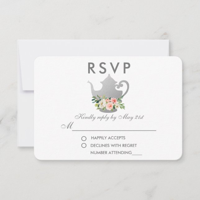 Floral rose Fête des mariées Argent Tea Party RSVP (Devant)