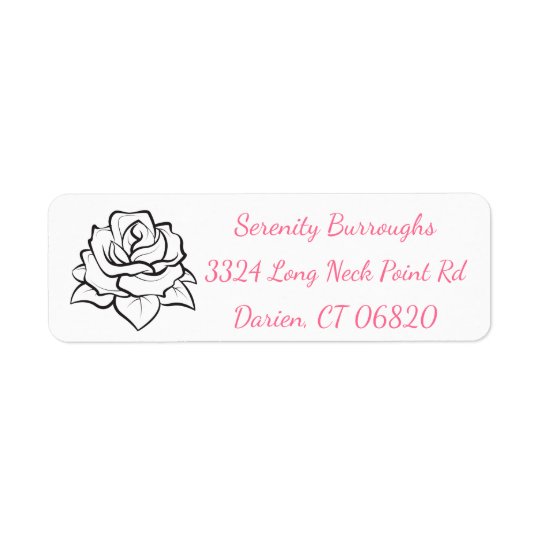 Floral Rose Flower Black & Pink Wedding Flowers Return Address Label