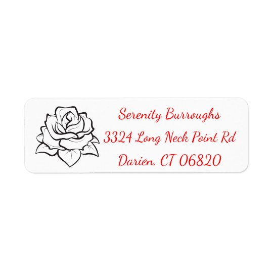 Floral Rose Flower Black & Red Wedding Flowers Return Address Label