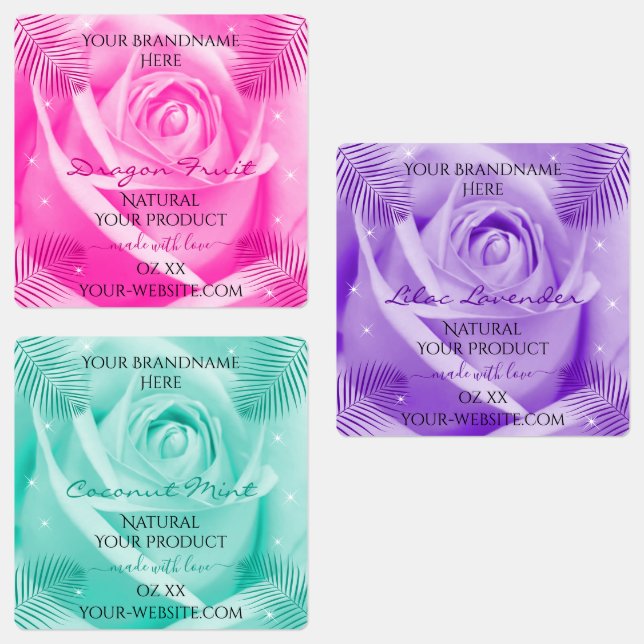 Floral Rose Flower Pink Purple Teal Product Labels (Group)