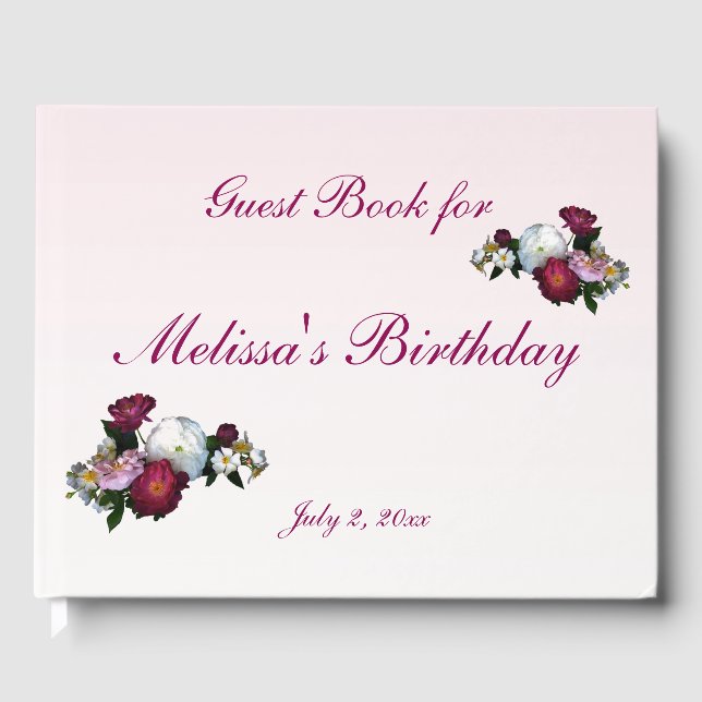 Floral Rose Flowers Birthday Party Guest Book (Front)