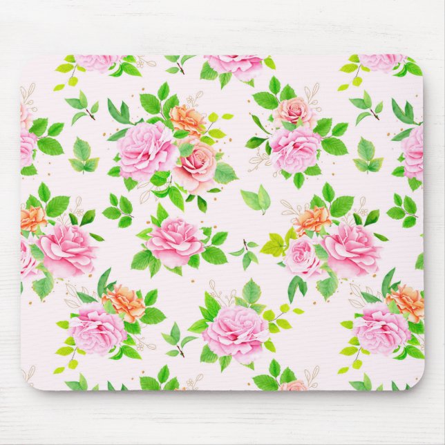 Floral Rose Flowers with Leaves Pattern-23656 Mouse Pad (Front)