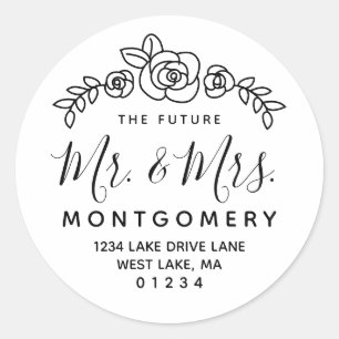 Floral Rose Future Mr & Mrs Silver Return Address Classic Round Sticker