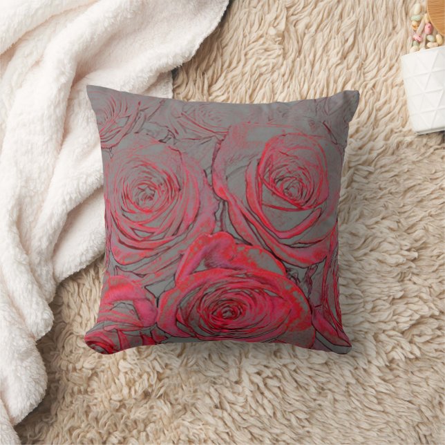 Floral Rose Glow Pattern Throw Pillow (Blanket)