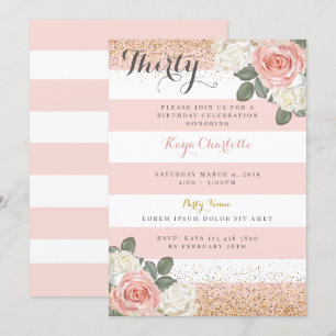 Floral Rose Gold Birthday Invitation for Women