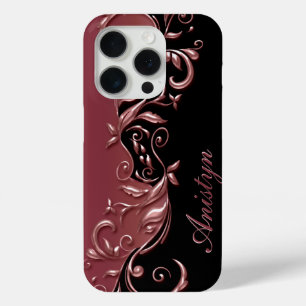 Floral Rose Gold & Black - Personalized iPhone 15 Pro Case