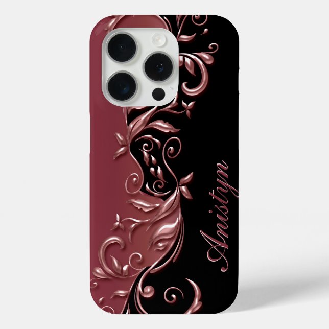 Floral Rose Gold & Black - Personalized Case-Mate iPhone Case (Back)