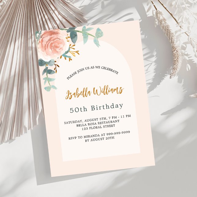 Floral rose gold blush arch birthday invitation (Creator Uploaded)