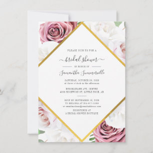 Floral Rose Gold Botanical Geometric Bridal Shower Invitation