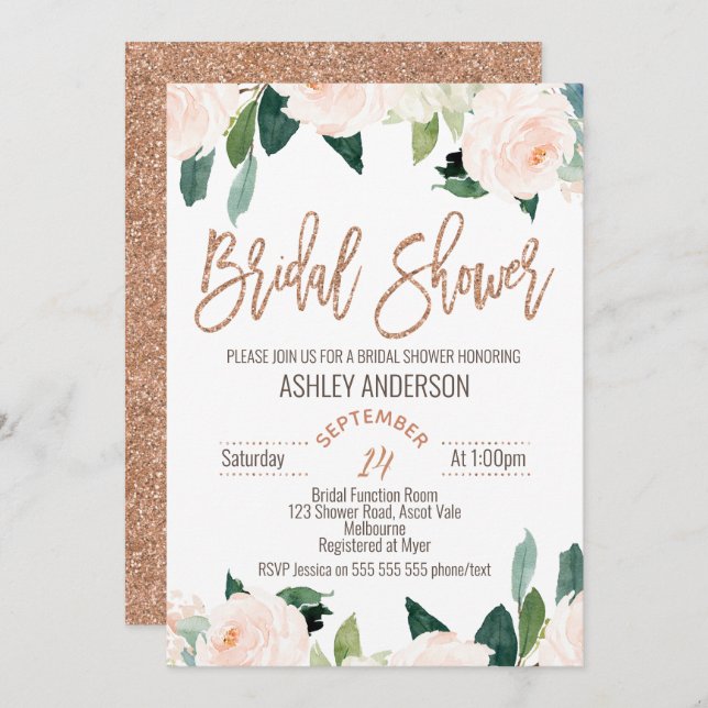 Floral Rose Gold Bridal Shower Invitation (Front/Back)