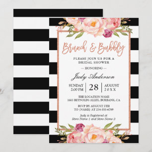 Floral Rose Gold Brunch and Bubbly Bridal Shower Invitation
