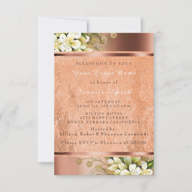 Floral Rose Gold Copper Metallic Blush Elegant VIP Invitation (Front)