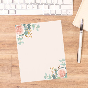 Floral rose gold cream greenery paper sheet