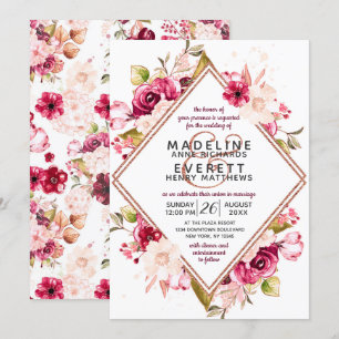 Floral & Rose Gold Diamond Invitations de mariage