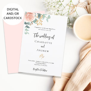 Floral rose gold eucalyptus greenery wedding invitation