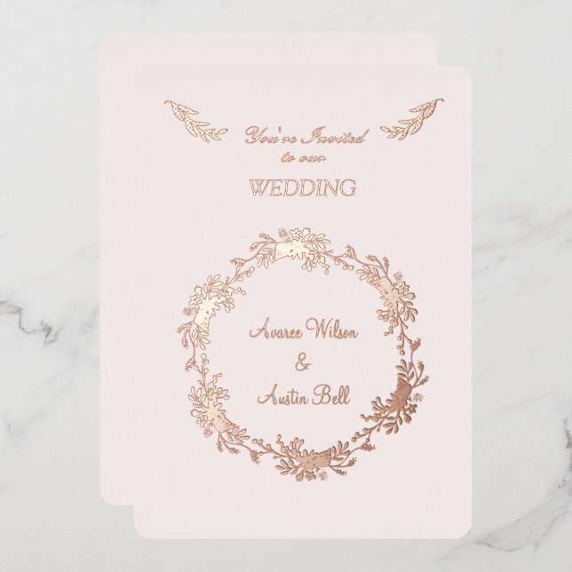 Floral Rose Gold Foil Foil Invitation (Front/Back)
