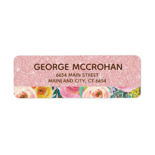 Floral Rose Gold Glitter Foil Pink Return Address