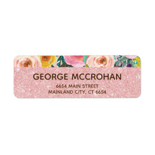 Floral Rose Gold Glitter Foil Pink Return Address