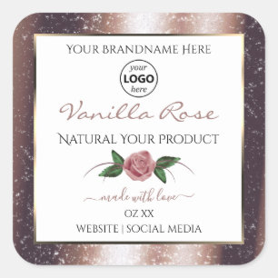 Floral Rose Gold Glitter White Product Labels Logo
