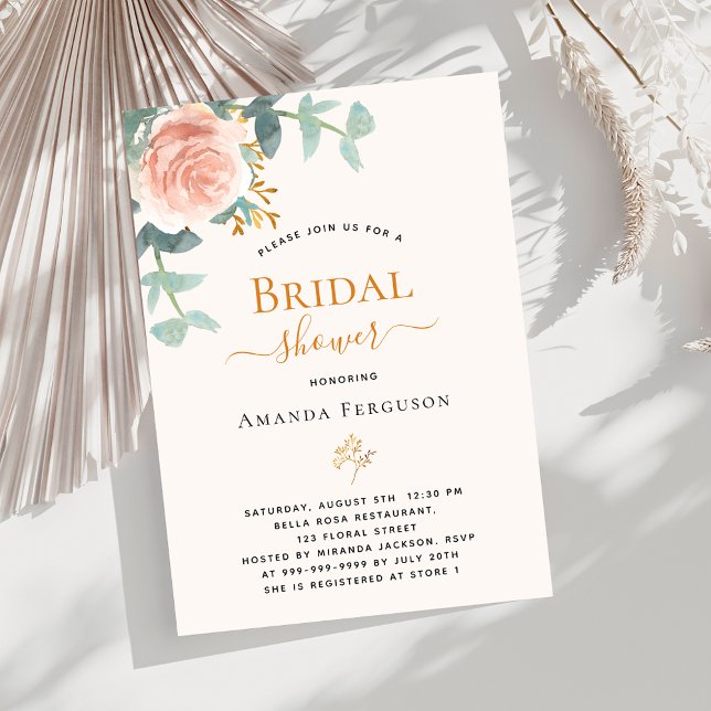 Floral rose gold greenery blush Bridal Shower Invitation (Creator Uploaded)