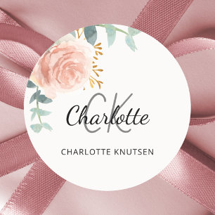 Floral rose gold greenery thank you classic round sticker