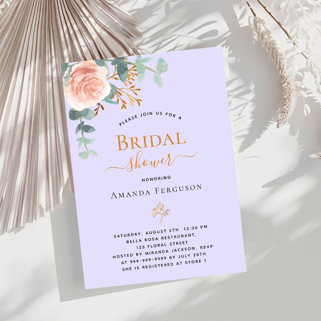 Floral rose gold greenery violet Bridal Shower Invitation (Creator Uploaded)