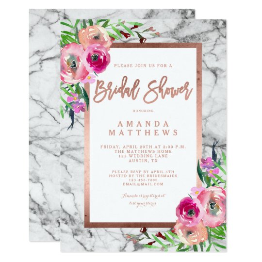 Floral Rose Gold Marble Wedding Bridal Shower Card