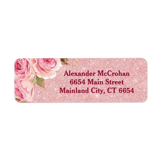 Floral Rose Gold Pink Glitter Return Address (Front)
