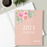 Floral Rose Gold  Planner<br><div class="desc">This pretty planner is decorated with a watercolor bouquet of roses and foliage in shades of pink, blush, and green on a rose gold background. Easily customizable with the year and your name. Use the Design Tool to change the text size, style, or colour. As we create our artwork you...</div>