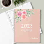 Floral Rose Gold Planner<br><div class="desc">This pretty planner is decorated with a watercolor bouquet of roses and foliage in shades of pink, blush, and green on a rose gold background. Easily customizable with the year and your name. Use the Design Tool to change the text size, style, or colour. As we create our artwork you...</div>