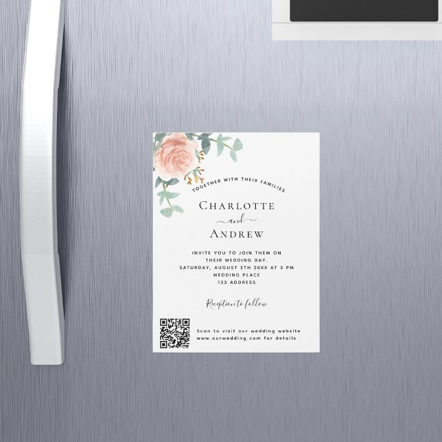Floral rose gold QR code details luxury wedding Magnetic Invitation (Creator Uploaded)