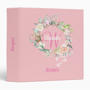 Floral Rose Gold Script Monogram Pink Recipe Binder