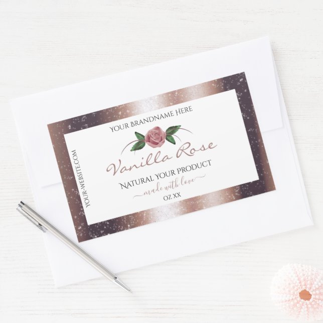 Floral Rose Gold Soft Glitter White Product Labels (Envelope)