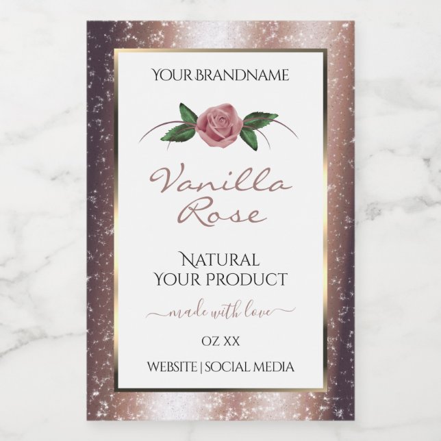 Floral Rose Gold Soft Glitter White Product Labels (Single Label)
