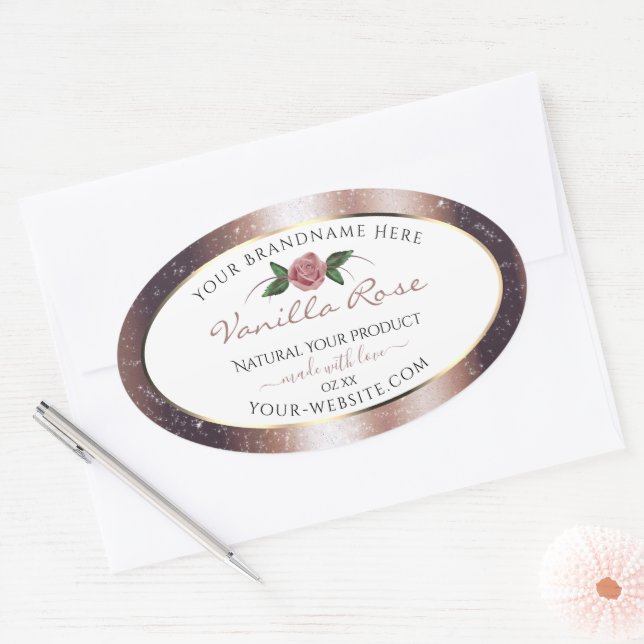 Floral Rose Gold Soft Glitter White Product Labels (Envelope)