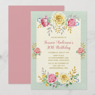 Floral Rose Gold Thirtieth 30th Birthday Invite