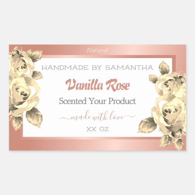 Floral Rose Gold White  Product Packaging Labels (Front)