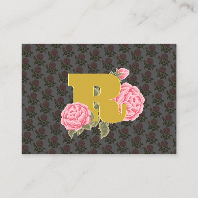 Floral Rose Initial Letter Monogram Name Couple Business Card (Front)