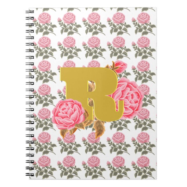 Floral Rose Initial Letter Monogram Name Couple Notebook (Front)