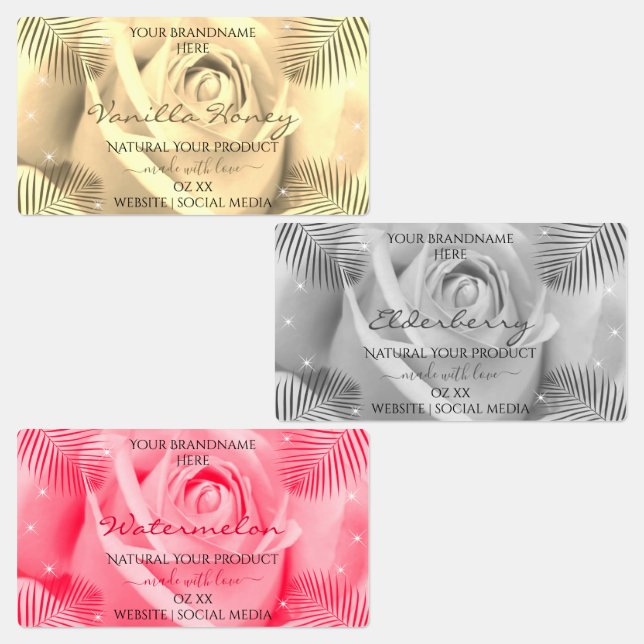Floral Rose Light Cream Grey Pink Product Labels (Group)